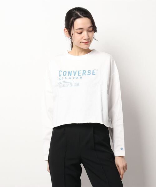 CONVERSE（コンバース）の「【CONVERSE】フロントロゴショートロンＴ（Tシャツ/カットソー・レディース・ホワイト/ブラック/グリーン・M/L）」の6枚目の写真