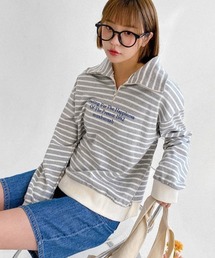 スウェット ハーフジップ」に該当するトップス（ボーダー柄