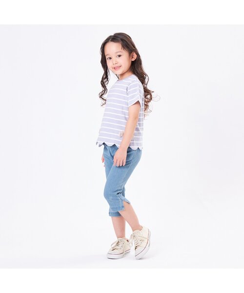 Seraph（セラフ）の「接触冷感ニットデニムサブリナパンツ 7分丈（その他パンツ・キッズ・サックスブルー/ピンク/ブルー/グリーン/チェック・90/100/110/120/80/130/95/70/140）」の6枚目の写真