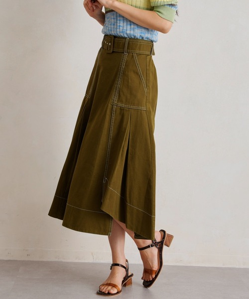 Chez toi（シェトワ）の「ベルト付配色ステッチアシメスカート（スカート・レディース・アイボリー/ブラック/カーキ/ブルー・FREE）」の15枚目の写真