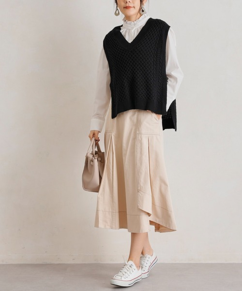 Chez toi（シェトワ）の「ベルト付配色ステッチアシメスカート（スカート・レディース・アイボリー/ブラック/カーキ/ブルー・FREE）」の11枚目の写真