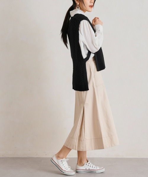 Chez toi（シェトワ）の「ベルト付配色ステッチアシメスカート（スカート・レディース・アイボリー/ブラック/カーキ/ブルー・FREE）」の12枚目の写真