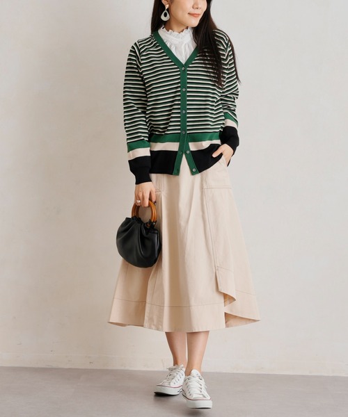 Chez toi（シェトワ）の「ベルト付配色ステッチアシメスカート（スカート・レディース・アイボリー/ブラック/カーキ/ブルー・FREE）」の14枚目の写真