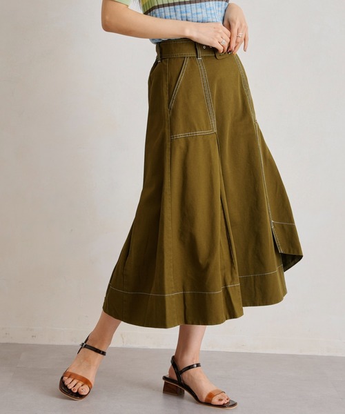 Chez toi（シェトワ）の「ベルト付配色ステッチアシメスカート（スカート・レディース・アイボリー/ブラック/カーキ/ブルー・FREE）」の17枚目の写真