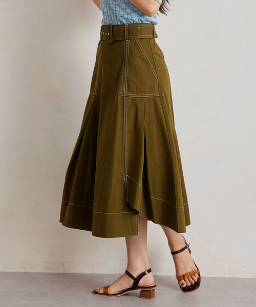 Chez toi（シェトワ）の「ベルト付配色ステッチアシメスカート（スカート・レディース・アイボリー/ブラック/カーキ/ブルー・FREE）」の19枚目の写真