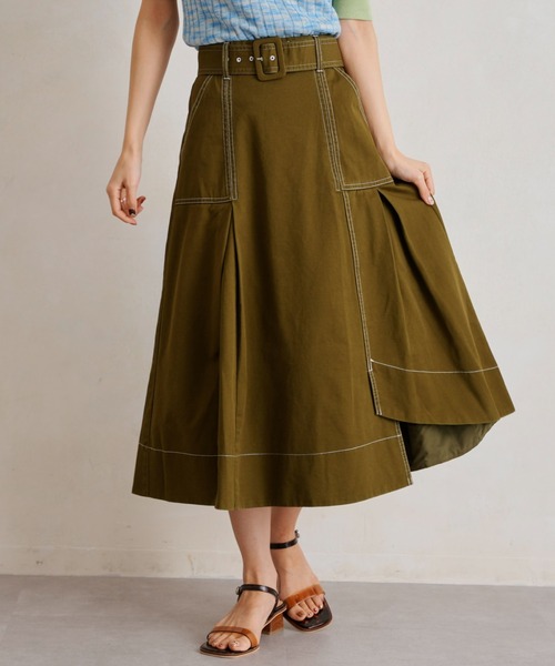 Chez toi（シェトワ）の「ベルト付配色ステッチアシメスカート（スカート・レディース・アイボリー/ブラック/カーキ/ブルー・FREE）」の20枚目の写真