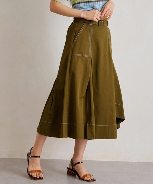 Chez toi（シェトワ）の「ベルト付配色ステッチアシメスカート（スカート・レディース・アイボリー/ブラック/カーキ/ブルー・FREE）」の21枚目の写真