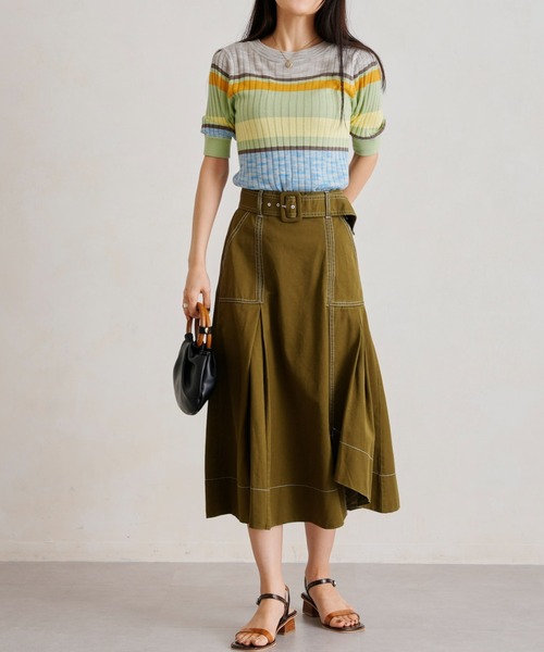 Chez toi（シェトワ）の「ベルト付配色ステッチアシメスカート（スカート・レディース・アイボリー/ブラック/カーキ/ブルー・FREE）」の22枚目の写真