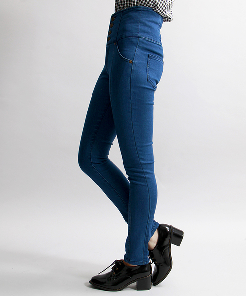 WEGO（ウィゴー）の「WEGO/前ボタンハイウエストスキニーパンツ（デニムパンツ・レディース・ホワイト/インディゴブルー/ダークインディゴブルー・MEDIUM/LARGE）」の4枚目の写真