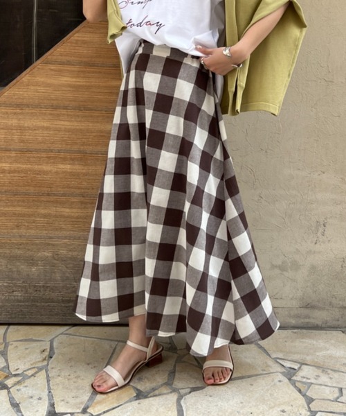 Chez toi（シェトワ）の「ギンガムチェックフレアスカート（スカート・レディース・ブラック/ブラウン/ネイビー・FREE）」の3枚目の写真