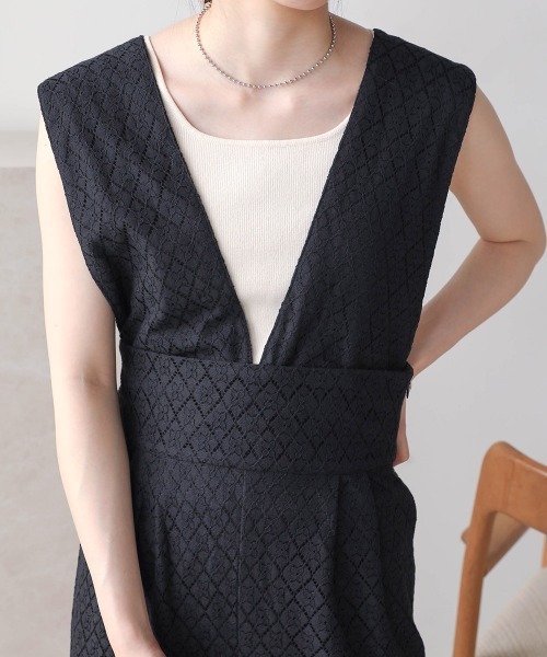 Bab（バブ）の「２WAYレースオールインワン（サロペット/オーバーオール・レディース・ブラック/オフホワイト・M）」の21枚目の写真