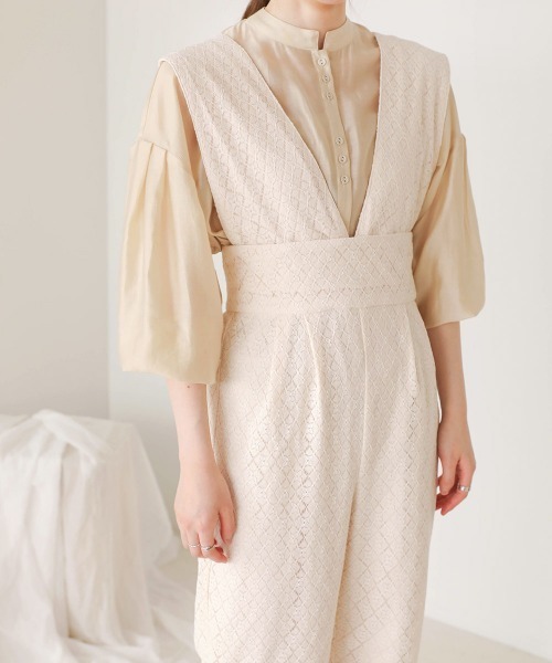 Bab（バブ）の「２WAYレースオールインワン（サロペット/オーバーオール・レディース・ブラック/オフホワイト・M）」の5枚目の写真