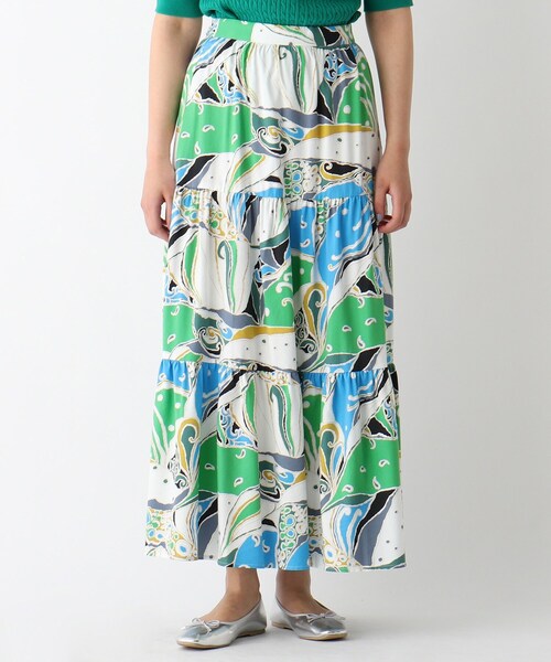 OPAQUE.CLIP（オペークドットクリップ）の「◆リゾートプリント ティアードスカート（スカート・レディース・グリーン系その他2/オレンジ系その他2・40/38/42）」の11枚目の写真