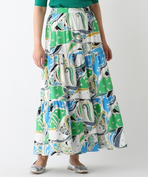 OPAQUE.CLIP（オペークドットクリップ）の「◆リゾートプリント ティアードスカート（スカート・レディース・グリーン系その他2/オレンジ系その他2・40/38/42）」の14枚目の写真