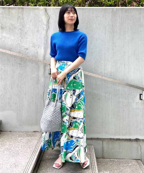 OPAQUE.CLIP（オペークドットクリップ）の「◆リゾートプリント ティアードスカート（スカート・レディース・グリーン系その他2/オレンジ系その他2・40/38/42）」の17枚目の写真