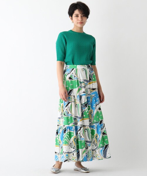 OPAQUE.CLIP（オペークドットクリップ）の「◆リゾートプリント ティアードスカート（スカート・レディース・グリーン系その他2/オレンジ系その他2・40/38/42）」の20枚目の写真