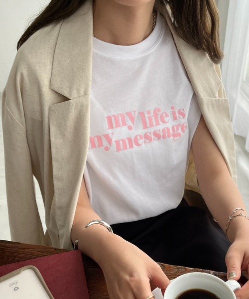 DISCOAT(ディスコート)の「【WEB限定】アメリカンロゴフレンチTシャツ(Tシャツ/カットソー・レディース・ホワイト×グリーン/ホワイト×グレー/ホワイト×ピンク/ピンク/ネイビー/チャコールグレー/クリア・FREE)」の4枚目の写真