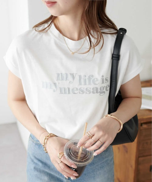 DISCOAT(ディスコート)の「【WEB限定】アメリカンロゴフレンチTシャツ(Tシャツ/カットソー・レディース・ホワイト×グリーン/ホワイト×グレー/ホワイト×ピンク/ピンク/ネイビー/チャコールグレー/クリア・FREE)」の1枚目の写真