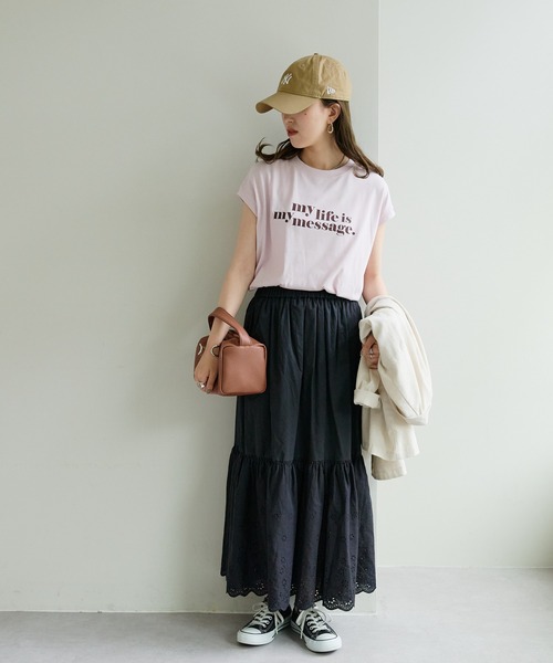 DISCOAT(ディスコート)の「【WEB限定】アメリカンロゴフレンチTシャツ(Tシャツ/カットソー・レディース・ホワイト×グリーン/ホワイト×グレー/ホワイト×ピンク/ピンク/ネイビー/チャコールグレー/クリア・FREE)」の9枚目の写真