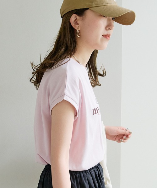 DISCOAT(ディスコート)の「【WEB限定】アメリカンロゴフレンチTシャツ(Tシャツ/カットソー・レディース・ホワイト×グリーン/ホワイト×グレー/ホワイト×ピンク/ピンク/ネイビー/チャコールグレー/クリア・FREE)」の15枚目の写真
