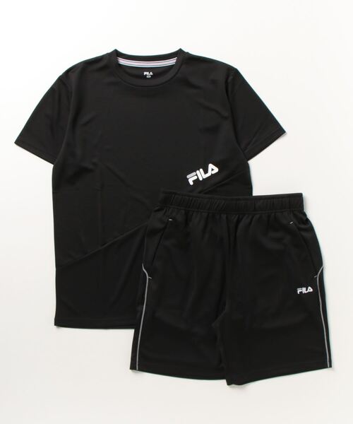 FILA(フィラ)の「FILA パウダーメッシュ 切替半袖 上下 セットアップ(ルームウェア/パジャマ・メンズ・ライトイエロー/ブラック/ミント/ネイビー/ブラック系その他/ブルー系その他/サックスブルー/ネイビー系/ブラック系その他2/サックスブルー系/ホワイト/ブラック系その他3/サックスブルー系1・L/M/LL)」の4枚目の写真