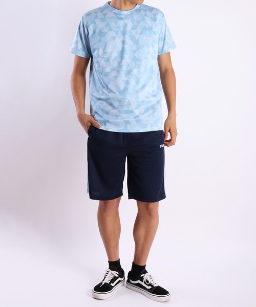 FILA(フィラ)の「FILA パウダーメッシュ 切替半袖 上下 セットアップ(ルームウェア/パジャマ・メンズ・ライトイエロー/ブラック/ミント/ネイビー/ブラック系その他/ブルー系その他/サックスブルー/ネイビー系/ブラック系その他2/サックスブルー系/ホワイト/ブラック系その他3/サックスブルー系1・L/M/LL)」の12枚目の写真