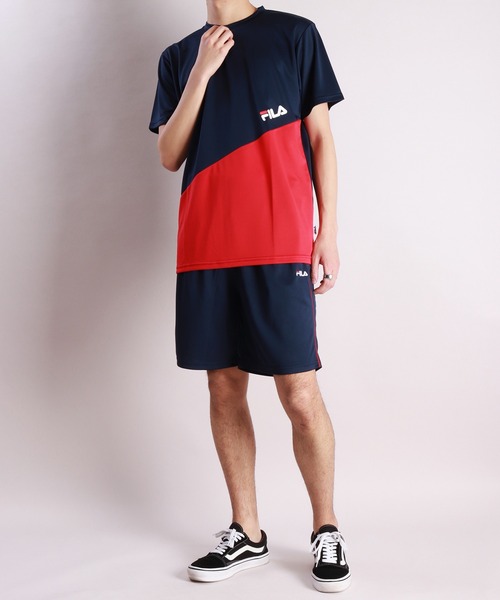 FILA(フィラ)の「FILA パウダーメッシュ 切替半袖 上下 セットアップ(ルームウェア/パジャマ・メンズ・ライトイエロー/ブラック/ミント/ネイビー/ブラック系その他/ブルー系その他/サックスブルー/ネイビー系/ブラック系その他2/サックスブルー系/ホワイト/ブラック系その他3/サックスブルー系1・L/M/LL)」の9枚目の写真