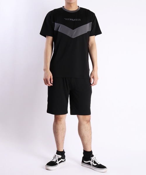 FILA(フィラ)の「FILA パウダーメッシュ 切替半袖 上下 セットアップ(ルームウェア/パジャマ・メンズ・ライトイエロー/ブラック/ミント/ネイビー/ブラック系その他/ブルー系その他/サックスブルー/ネイビー系/ブラック系その他2/サックスブルー系/ホワイト/ブラック系その他3/サックスブルー系1・L/M/LL)」の5枚目の写真