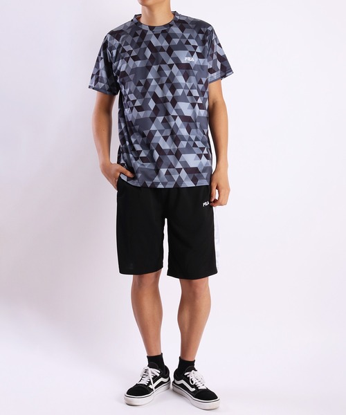 FILA(フィラ)の「FILA パウダーメッシュ 切替半袖 上下 セットアップ(ルームウェア/パジャマ・メンズ・ライトイエロー/ブラック/ミント/ネイビー/ブラック系その他/ブルー系その他/サックスブルー/ネイビー系/ブラック系その他2/サックスブルー系/ホワイト/ブラック系その他3/サックスブルー系1・L/M/LL)」の6枚目の写真