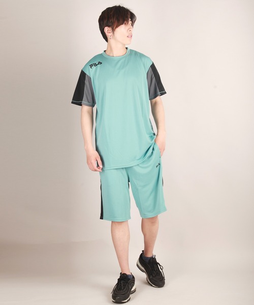 FILA(フィラ)の「FILA パウダーメッシュ 切替半袖 上下 セットアップ(ルームウェア/パジャマ・メンズ・ライトイエロー/ブラック/ミント/ネイビー/ブラック系その他/ブルー系その他/サックスブルー/ネイビー系/ブラック系その他2/サックスブルー系/ホワイト/ブラック系その他3/サックスブルー系1・L/M/LL)」の15枚目の写真