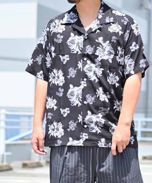 Ritzy(リッツィー)の「ポリ総柄 オープンカラーシャツSS レディース メンズ(シャツ/ブラウス・メンズ・ホワイト/ホワイト系その他/ホワイト×ブラック/ブラック/ブラック×グレー/ブラックミックス/ブラック×シルバー/ベージュ/ラベンダー/イエロー/ブラック系その他/ホワイト系その他2/ホワイト系その他4/ホワイト系その他3/ブラック系その他2/サックスブルー・MEDIUM/LARGE/X-LARGE)」の8枚目の写真