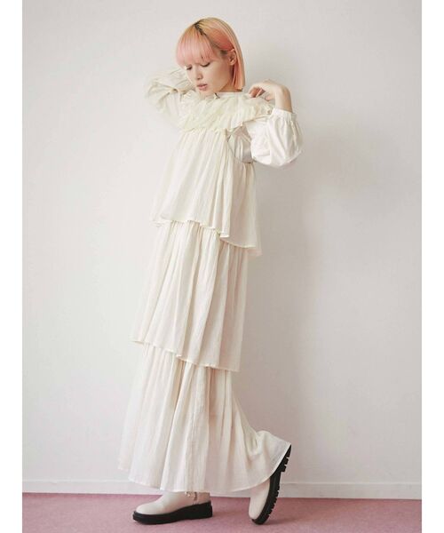 merry jenny（メリージェニー）の「ストラップティアードキャミワンピース（ワンピース・レディース・アイボリー/ブラック/オリーブ・FREE）」の4枚目の写真