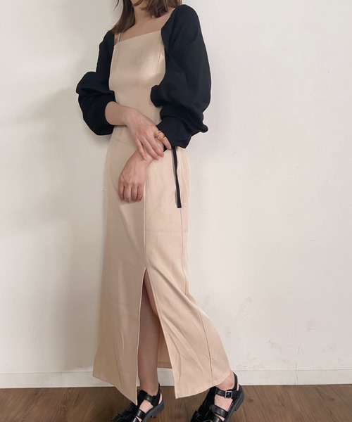 CLEA（クレア）の「ニットボレロカーディガン+ニットキャミSET（カーディガン/ボレロ・レディース・ブラック/ブラウン/オリーブ/アイボリー・FREE）」の11枚目の写真