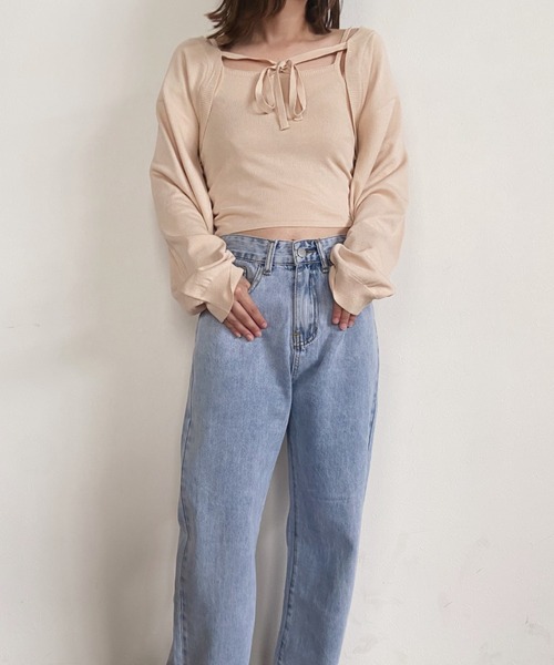 CLEA（クレア）の「ニットボレロカーディガン+ニットキャミSET（カーディガン/ボレロ・レディース・ブラック/ブラウン/オリーブ/アイボリー・FREE）」の9枚目の写真