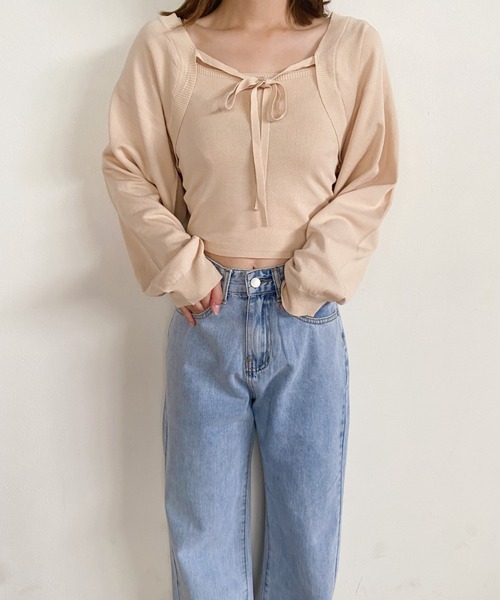 CLEA（クレア）の「ニットボレロカーディガン+ニットキャミSET（カーディガン/ボレロ・レディース・ブラック/ブラウン/オリーブ/アイボリー・FREE）」の8枚目の写真