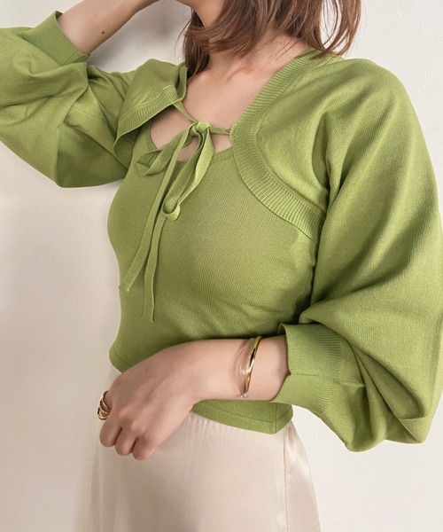 CLEA（クレア）の「ニットボレロカーディガン+ニットキャミSET（カーディガン/ボレロ・レディース・ブラック/ブラウン/オリーブ/アイボリー・FREE）」の17枚目の写真