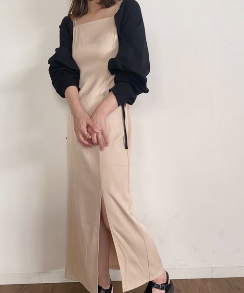 CLEA（クレア）の「ニットボレロカーディガン+ニットキャミSET（カーディガン/ボレロ・レディース・ブラック/ブラウン/オリーブ/アイボリー・FREE）」の12枚目の写真