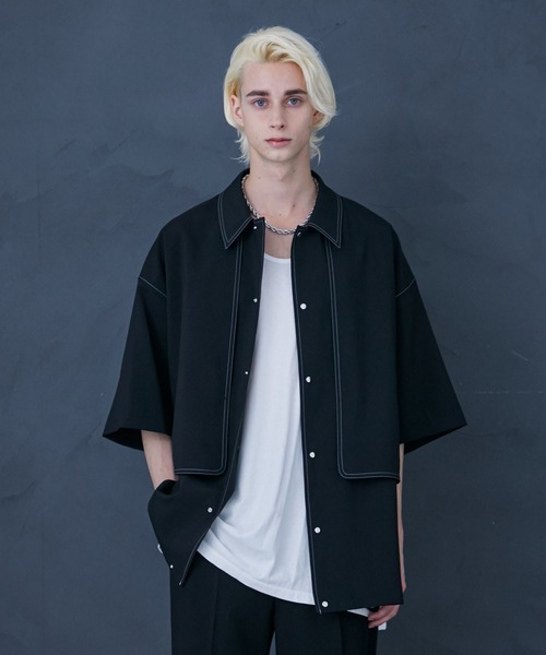極美品★パブリックトウキョウ　ステッチガンフラップシャツ　1.8万　M　黒　春夏 PUBLIC TOKYO（パブリックトウキョウ）の「ステッチガンフラップシャツ