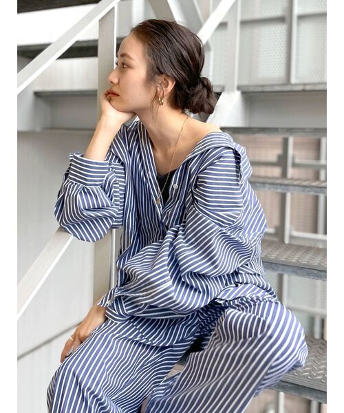 Ungrid（アングリッド）の「スリーブボリュームビッグストライプシャツ（シャツ/ブラウス・レディース・グリーン/ブルー・FREE）」の9枚目の写真