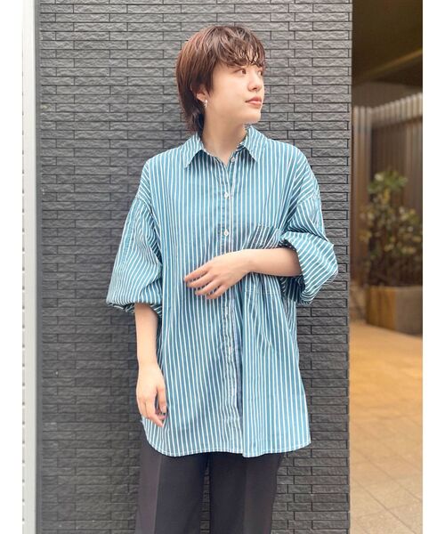 Ungrid（アングリッド）の「スリーブボリュームビッグストライプシャツ（シャツ/ブラウス・レディース・グリーン/ブルー・FREE）」の14枚目の写真