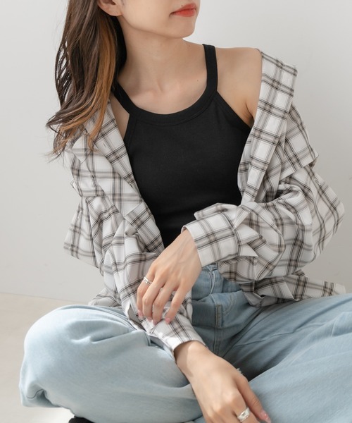 OLIVE des OLIVE（オリーブデオリーブ）の「カップ付アメスリタンク（タンクトップ・レディース・ブラック/ブルー/アイボリー・FREE）」の3枚目の写真