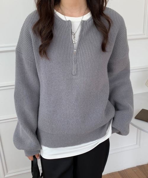 ABITOKYO(アビトーキョー)の「ハーフジップ畦編みニットプルオーバー(ニット/セーター・レディース・ネイビー/グレー/アイボリー/ブラウン・FREE)」の6枚目の写真