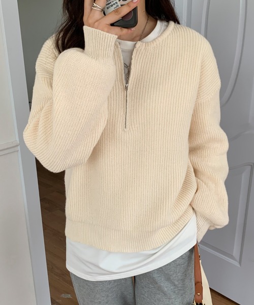 ABITOKYO(アビトーキョー)の「ハーフジップ畦編みニットプルオーバー(ニット/セーター・レディース・ネイビー/グレー/アイボリー/ブラウン・FREE)」の14枚目の写真