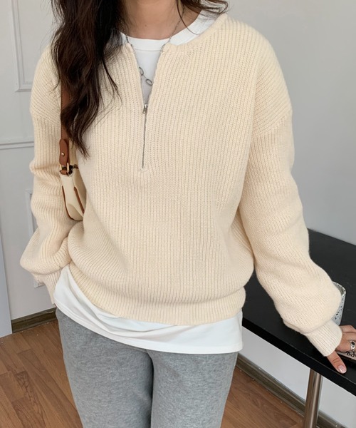 ABITOKYO(アビトーキョー)の「ハーフジップ畦編みニットプルオーバー(ニット/セーター・レディース・ネイビー/グレー/アイボリー/ブラウン・FREE)」の15枚目の写真