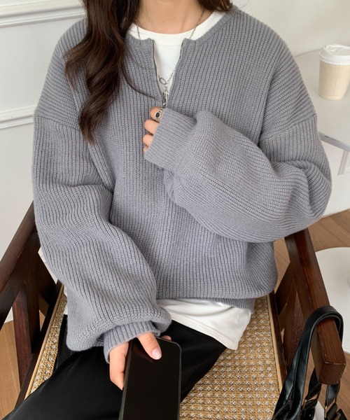 ABITOKYO(アビトーキョー)の「ハーフジップ畦編みニットプルオーバー(ニット/セーター・レディース・ネイビー/グレー/アイボリー/ブラウン・FREE)」の18枚目の写真