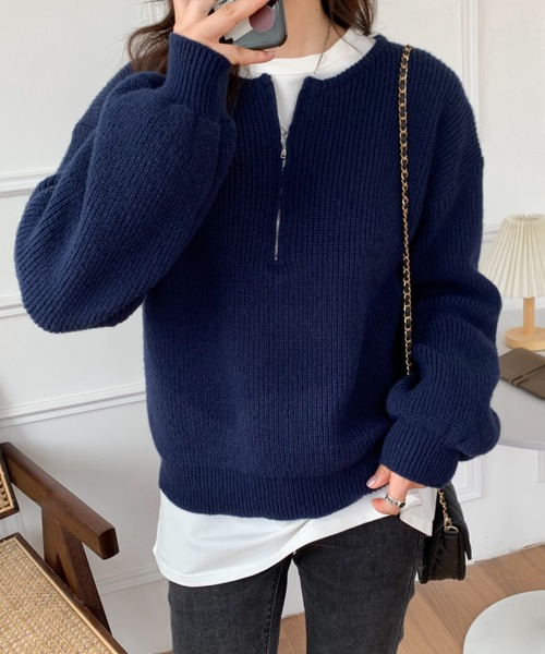 ABITOKYO(アビトーキョー)の「ハーフジップ畦編みニットプルオーバー(ニット/セーター・レディース・ネイビー/グレー/アイボリー/ブラウン・FREE)」の19枚目の写真