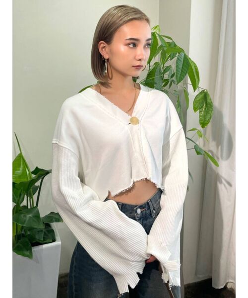 EMODA(エモダ)の「スウェットルーズカーディガン(カーディガン/ボレロ・レディース・ホワイト/グレー/ブラック/ブルー・FREE)」の10枚目の写真