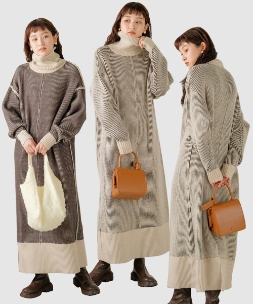 Bab(バブ)の「リバーシブルニットロングワンピース(ワンピース・レディース・ブラック/グレイッシュベージュ/モカ・FREE)」の7枚目の写真