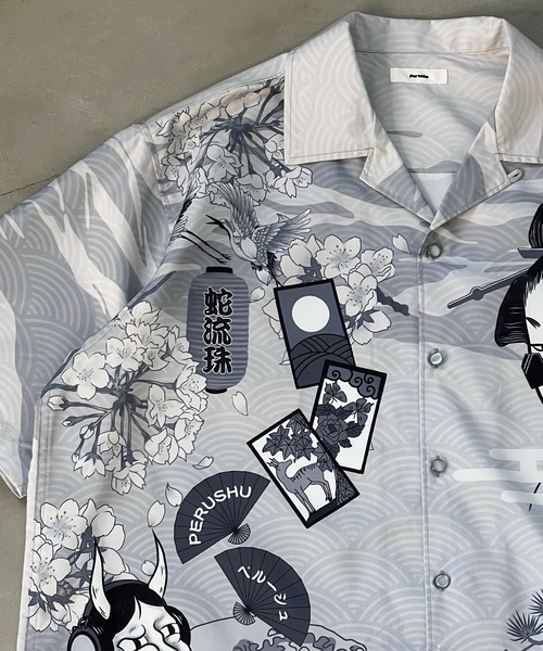 Perushu（ペルーシュ）の「【2th】和柄オープンカラーシャツ（シャツ/ブラウス・メンズ・ライトグリーン/ブラック・LARGE/MEDIUM）」の4枚目の写真