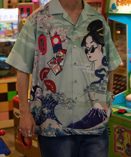 Perushu（ペルーシュ）の「【2th】和柄オープンカラーシャツ（シャツ/ブラウス・メンズ・ライトグリーン/ブラック・LARGE/MEDIUM）」の11枚目の写真